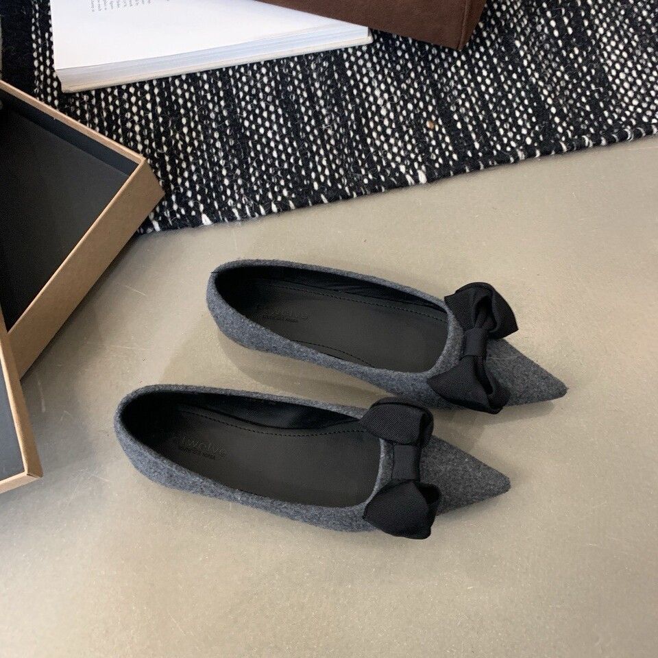 Butterfly Knot Shoe Fairy Flat Shoes, Autumn 2025 New Fashion Pointed Shallow Mouth Single Shoe, Gentle Evening Style_vogvips.com