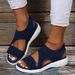 New Arrivalfashionplus Sizepure Color Elastic Slip-on Fish Mouth Wedge Heel Fly Woven Mesh Casual Sandals For Women_vogvips.com