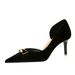 1363-AK81 Women's Shoes Thin High Heel Shallow Mouth Pointed Side Hollow Metal Decoration Thickened Suede Single Shoe_vogvips.com
