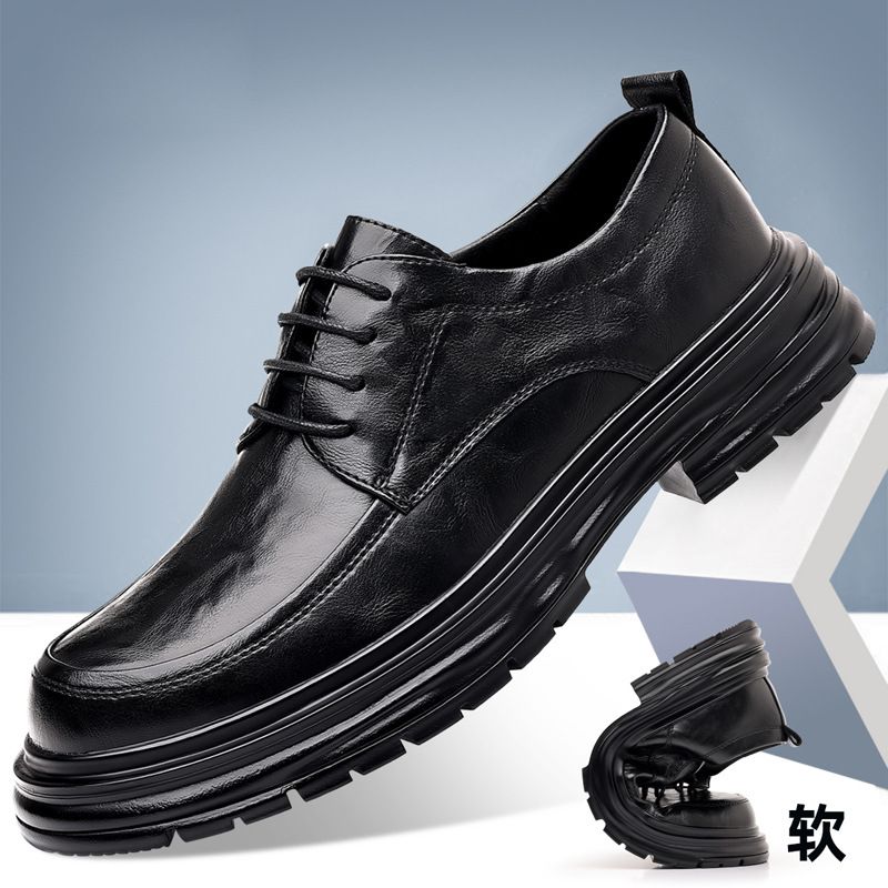 Black Leather Casual Business Formal Wear Young People Soft Soled Wedding Groom Derby Plus Size Men's Shoes 464748_vogvips.com