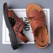 Men's Summer Casual Leather Outdoor Antiskid Beach Slide Fashion Breathable Walking Sandals New Leisure Walk Roman Flats_vogvips.com