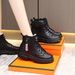 2025 New Women Black PU Casual Snow Boots Round Toe Side Zipper Thick Sole Plus Size Winter Shoes_vogvips.com