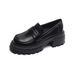 Black Small Leather Shoes Women's Platform One-pedal Retro Loafers British Style Work Shoes_vogvips.com