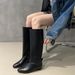 2024 Autumn Winter Korean Style Simple Flat Pointed Toe Straight For Women Over-the-Knee Slimming Long Leather Boots_vogvips.com