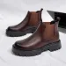 British Style Men Thick Bottom Waterproof Work Shoes Casual Fashion Classic Leather Comfy High Top Round Toe Boots_vogvips.com