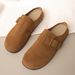 Women's Retro Birken Style Slip-On Slippers With Belt Buckle Brown Suede PU Half Slippers For Autumn Comfortable Outerwear_vogvips.com