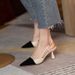 2024 Summer New Peep-Toe French Color Block Little Style Pointed Toe High Heels One-Strap Sandals Thin Heel_vogvips.com
