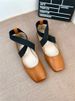 Stylish French Elastic Cross Strap Tight Mary Jane Shoes Hepburn Style Low-Cut Square Toe Ballerina Flats_vogvips.com