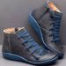 Wish Cross-Border Autumn Winter New Foreign Trade Martin For Women, Large Size Casual Flat Short Boots, Lace-Up Solid_vogvips.com