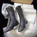 Women Boxing Boots Fashionable 2025 Autumn Winter New Cool Boxing Boots Ding Version Lace-Up Patchwork Striped Top Layer Cowhide Pure_vogvips.com