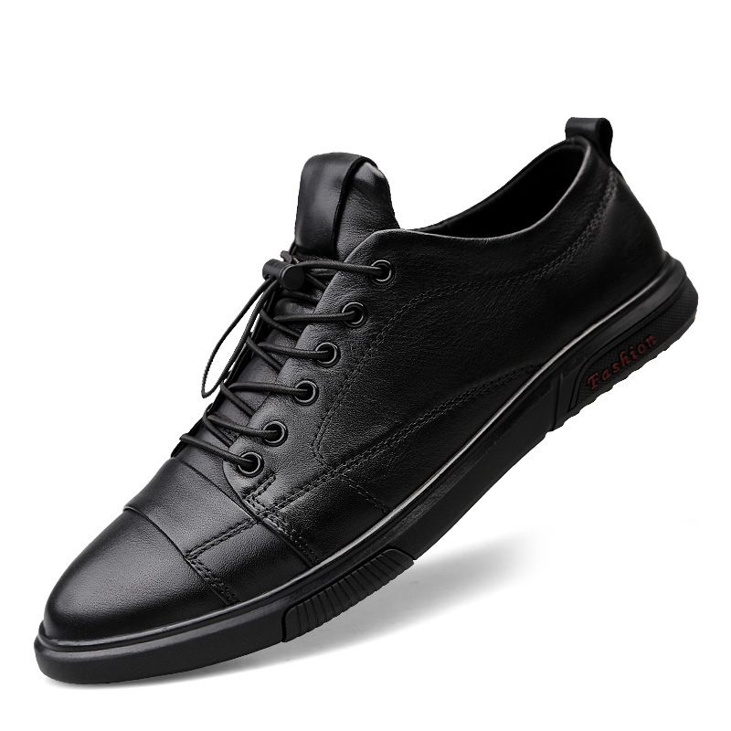 Men's Elastic Band Board Shoes Irst Layer Cowhide Sot Leather Thin White Shoes Men's Outdoor Sports And Leisure Shoes_vogvips.com
