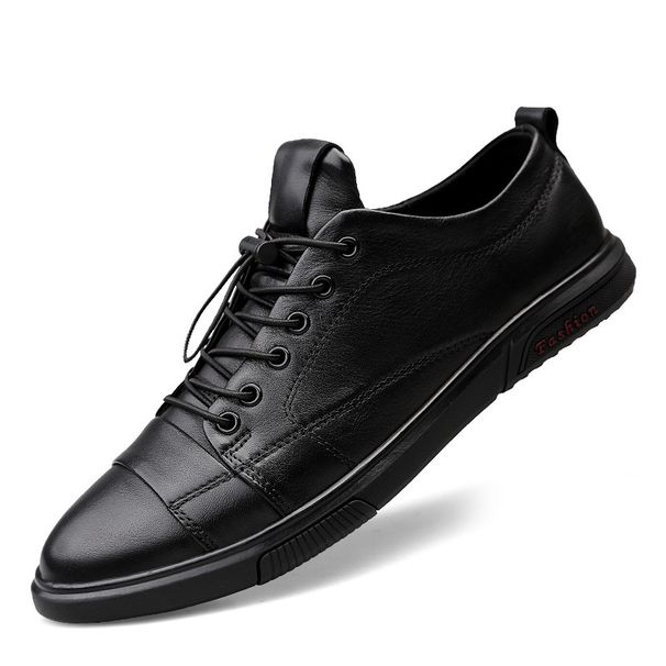 Men's Elastic Band Board Shoes Irst Layer Cowhide Sot Leather Thin White Shoes Men's Outdoor Sports And Leisure Shoes_vogvips.com
