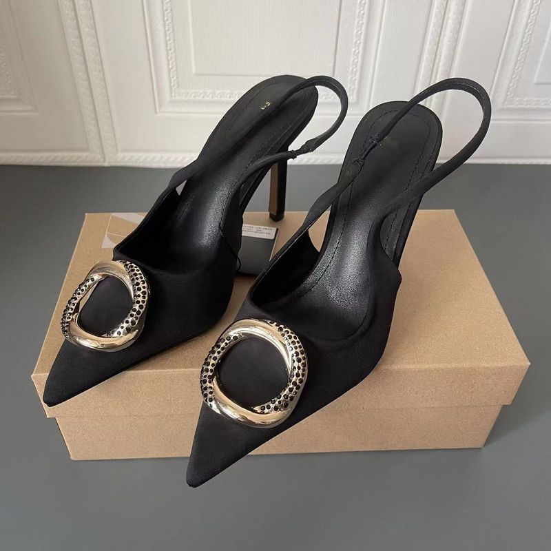 P9spring New Pointed-toe Mule Shoes Rhinestone Buckle Back Strap Toe-toe High-heeled Sandals For Women_vogvips.com