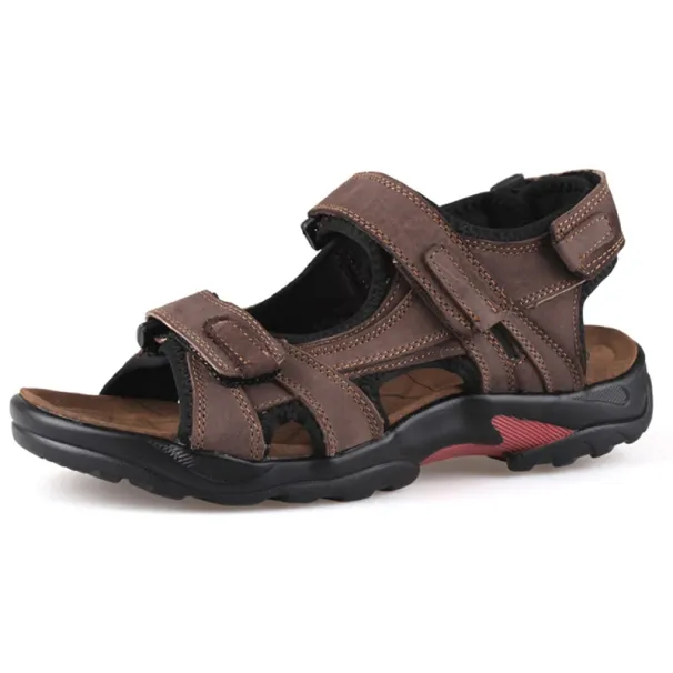 COW LEATHER Men's Outdoor Beach Sports Shoes Genuine Leather GLADIATOR Light Open Toe Sandals Plus Size 38-48_vogvips.com
