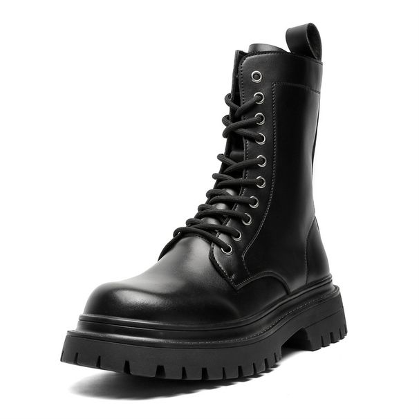 Skinny Short Boots Retro Tooling Boots Thick-soled Heightening Martin Boots Lace-up Men's Boots_vogvips.com