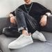 Spring Summer New Sports Casual Flat Men's Autumn Slip-On Work Leather White Trendy Shoes_vogvips.com