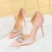 1363-K76 Banquet Women's Thickened Suede Shallow Mouth Pointed Side Hollow Ultra High Heels Water Diamond Buckle Single_vogvips.com