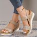 Spring/Summer New Large Shoes Slope Heel Round Toe Wide Strip Buckle Casual Sandals Women's_vogvips.com
