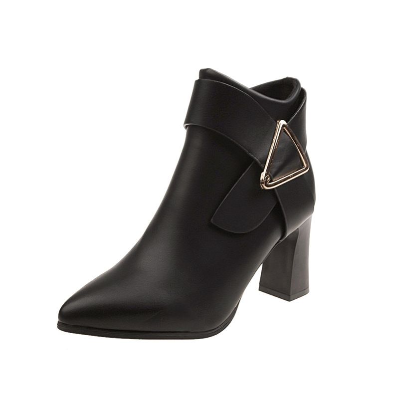 2022 Autumn Winter New High Women Thick Heel Pointed Toe Slimming Short Ankle Martin Boots_vogvips.com