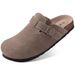 Comwarm Fashion Men's Suede Mules Slippers New Women Clogs Cork Insole Sandals With Arch Support Outdoor Beach Slides_vogvips.com