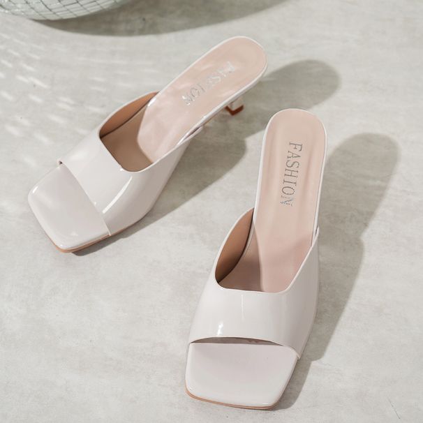 Women's Patent Leather High Heeled Sandals British Style Square Toe Stiletto Heel Plus Size Slippers Summer_vogvips.com