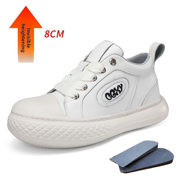 Invisible Heightening Thick-soled Casual Board Shoes Men's Shoes Muffin Bottom Casual Round Head White Shoes_vogvips.com