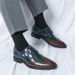 Euro Step Korean Style Pointed Toe Color Block Leather British Business Formal Casual Three-Joint Height Increasing Loafers Large_vogvips.com