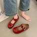 Mary Jane With Round Toe And One-Word Buckle For Women, 2025 Autumn New Style, Shallow Mouth Flat To Match Dresses,_vogvips.com