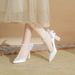 French Style Satin Single Shoes For Women, Daily Wearable White Bridesmaid Bride Matching Wedding Dress Shoes, Chunky_vogvips.com