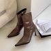 2024 Autumn Pointed Toe Patent Leather Fashion Slimming Short Women's Style Side Zipper Thin High Heel Slim Bare Boots_vogvips.com