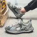 Men's Running New Mesh Breathable Clunky Shoes Fashionable Comfortable Casual Style Sports Thick Sole Trendy Grey Free_vogvips.com