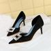 6168-AK50 Korean Style Fashion Party Women's Thin High Heel Fabric Shallow Mouth Pointed Toe Metal Rhinestone Buckle_vogvips.com