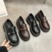 Chunky Black Loafers For Women Winter Mary Jane Slip On Flats With Platform Sole Inspired Casual Shoes Rubber_vogvips.com