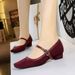 8292-1 Korean Style Simple Suede Women's Square Toe Shallow Mouth Chunky Low Heel One-Strap Metal Versatile Single Shoes_vogvips.com