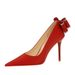 3265-H36M Korean Fashion Banquet Slim Women's High Heels Shallow Mouth Pointed Back Bow Single Shoes_vogvips.com
