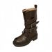 Women Boxing Boots 2025 Autumn Winter New Dark Style Belt Buckle Motorcycle Boxing Thick Sole Mid-Calf Riding Boots For Women_vogvips.com