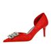 Women's shoes high heel hand scratch wrinkle cloth shallow mouth pointed side hollow rhinestone buckle single shoes_vogvips.com