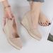 Women's Wedge Heel Shoes Shallow Mouth Pointed Toe Thick Sole High Heels Work Shoes Spring Autumn Style Chunky Straw Woven_vogvips.com