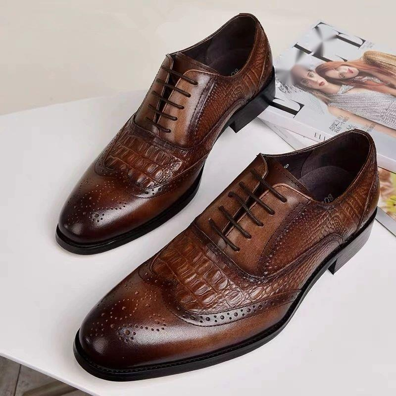 Blok British Oxford Men's Used Crocodile Pattern Leather Shoes Large Size_vogvips.com