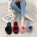 Furry With Pom-Poms, One-Word For Women, Plus Size Indoor Plush Flat Floor Slippers, Open-Toe Cotton Slippers_vogvips.com