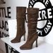 9399-1 Women's Chunky Heel Pointed Toe, High Shaft, Waterproof Platform, Side Zipper, Suede Pleated Stacked Boots,_vogvips.com