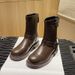 Cowhide ~ Melad Style Genuine Leather Mid-Calf For Women With Belt Buckle Short Thick Sole Martin Slim Boots_vogvips.com