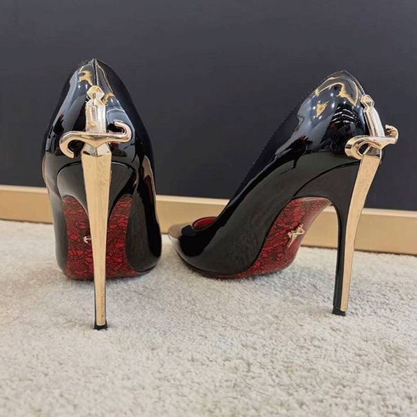 2026 New Model Gold Sharp-Heeled Red Sole High Heels, Elegant And Sophisticated Patent Leather Pointed Toe Sexy_vogvips.com