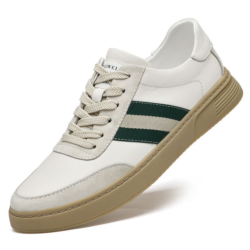 Large Size Men's Shoes Rubber Flat Bottom Men's Casual Shoes Lace-up Board Shoes White Shoes_vogvips.com