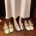 French Square Head Single Shoes Women's Spring Bow Rhinestone Word With Flat Soft Sole Evening Breeze Mary Jane Shoes_vogvips.com