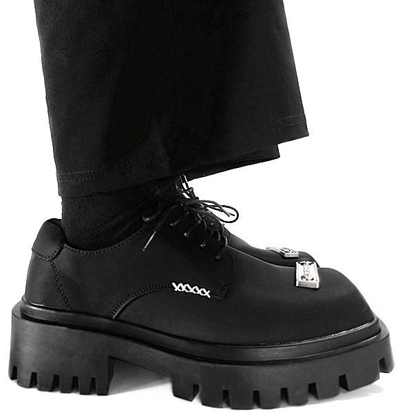 Men's 2025 New Thick Soled Square Toe Casual Small Leather Hairstylist British Black Derby Shoes_vogvips.com