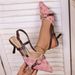 Women's High Heeled Sandals Pointed Toe Metal Chain Stiletto Heel Printed Closed Toe Size 43_vogvips.com