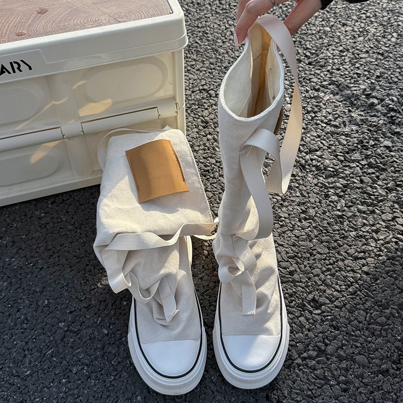 2025 Fall/Winter New Women's High-Top Canvas Sneakers Chunky-Sole Ankle Boots Stylish Versatile_vogvips.com