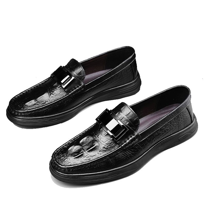 Embossed Crocodile Pattern Beanie Shoes Casual Men's Leather Shoes Genuine Leather Platform Men's Shoes_vogvips.com