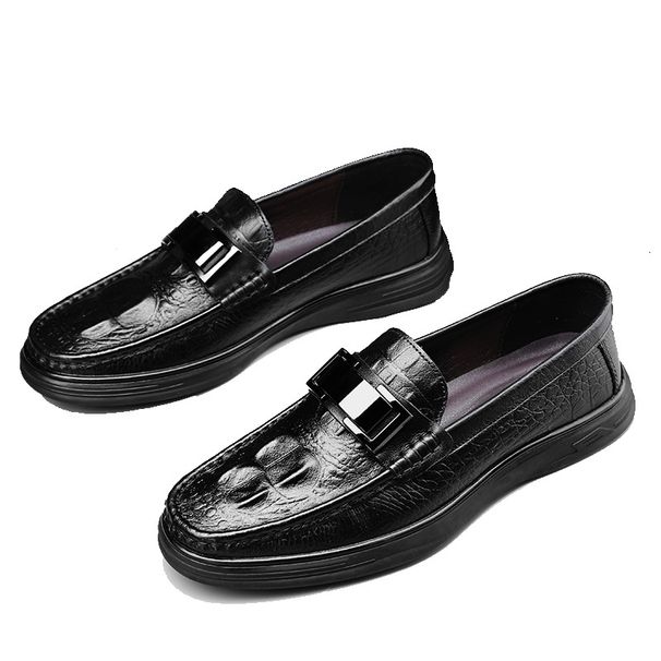 Embossed Crocodile Pattern Beanie Shoes Casual Men's Leather Shoes Genuine Leather Platform Men's Shoes_vogvips.com